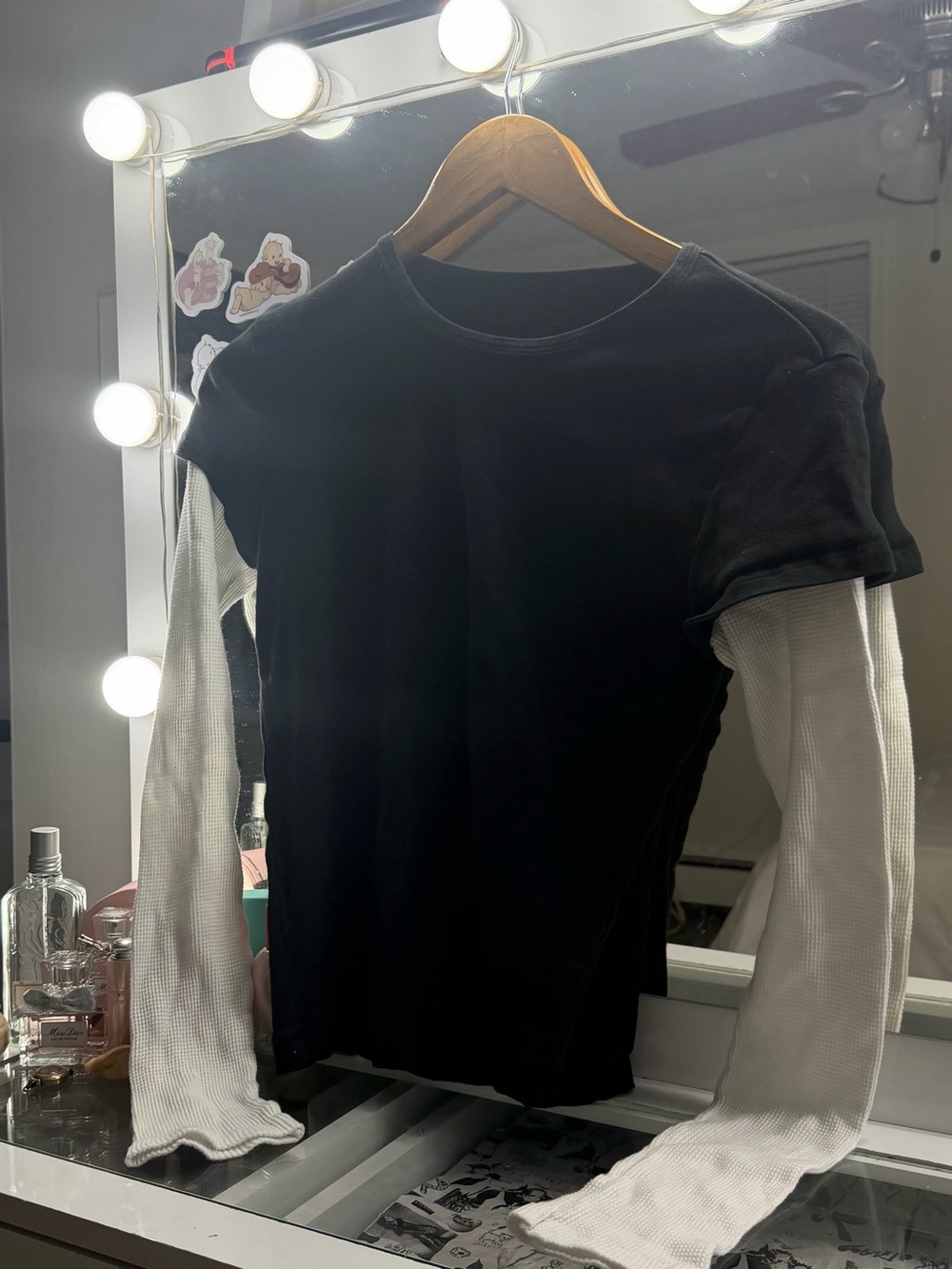 Black Brandy Melville t-shirt with white long sleeves
